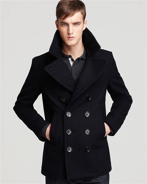 burberry brit pea coat dark charcoal|Burberry pea coat men's sale.